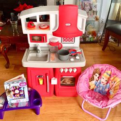 Little tikes kitchen set. Frozen 2 board game with book and lap table. Princess foldable chair
