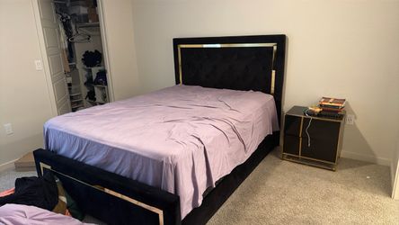 Black Velvet Bed Frame with Gold Trim