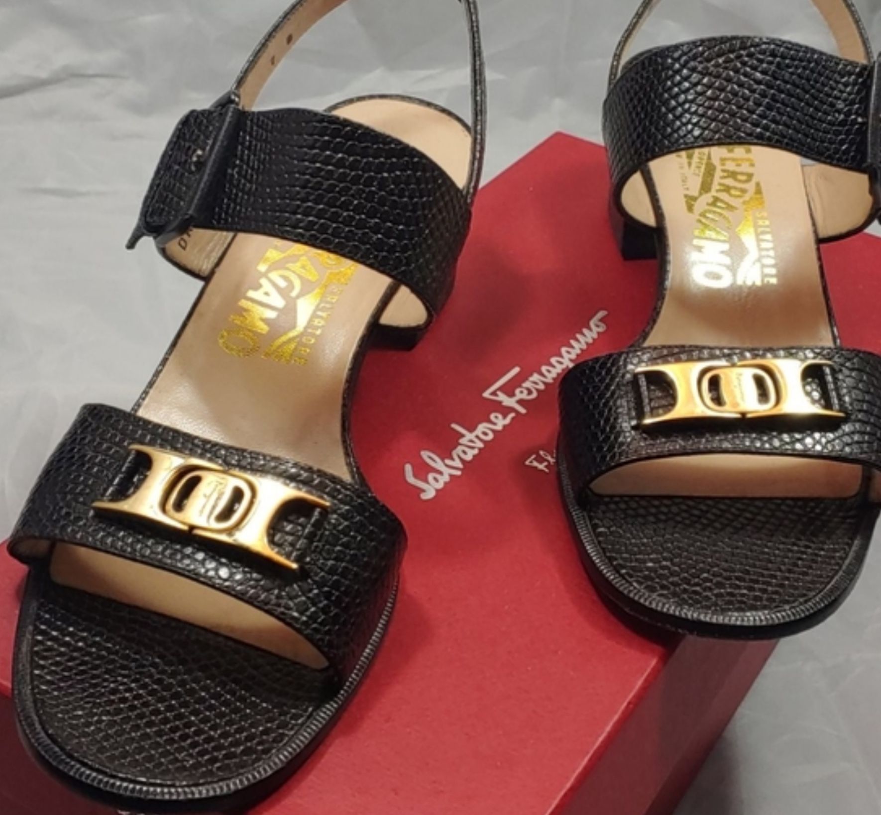 Salvador Ferragamo black leather heels