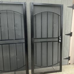 NEW ARCADA DOUBLE DOOR PANEL ,STEEL SECURITY DOOR IN BLACK 72” X 80” With Expanded  Metal Screen