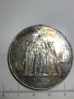 Silver 1977 France 50 Francs "Hercules" Coin