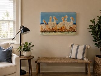 Pelican Group Coastal Print on Canvas