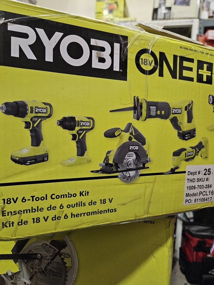 RYOBI
Was $299.00
ONE+ 18V Cordless
6-Tool Combo Kit with 1.5
Ah Battery, 4.0 Ah Battery
and Charger
