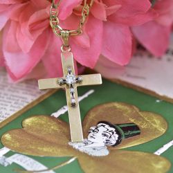 14k yellow gold & diamond cross pendant with 20” chain