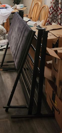 Metal Bed Frame with velvet Headboard and matrass