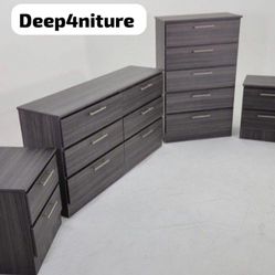 New 5 Pieces Set Gray Dresser Mirror Tall Chest And 2 Nightstands And Free Delivery 🚚 