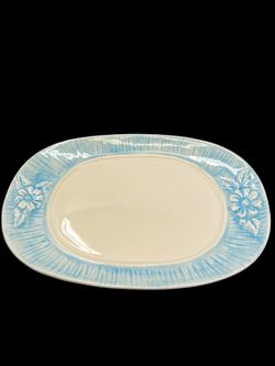 Serving Tray Flawless Condition 12”x8” Glazed Ceramic Light Blue Rim