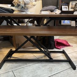 VIVO Height Adjustable 32 inch Stand Up Desk Converter, Quick Sit to Stand Tabletop Dual Monitor Riser Workstation, Dark Walnut Desktop, Black Frame