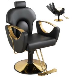 Black & Gold Faux Leather Barber Chair