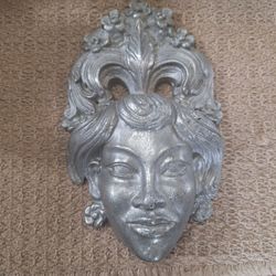 VINTAGE METAL MASK WALL ART SCULPTURE 