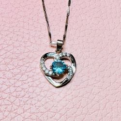 Adoring Heart 925 Sterling Silver Heart Pendant Blue Sapphire Surrounded By White Sapphires Cherishing Brand New Necklace 