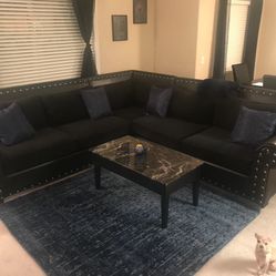 Black Chenille & Leather Oversized Sectional - $400 OBO - 24hours Day Only