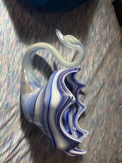 Antique blue glass Swan candy dish
