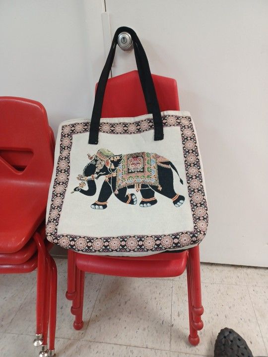 Beautiful Tote Bag With Elephant And Flowers Print