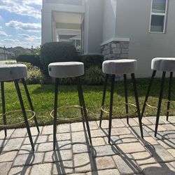 4 Suede gray, bar stools with gold rim