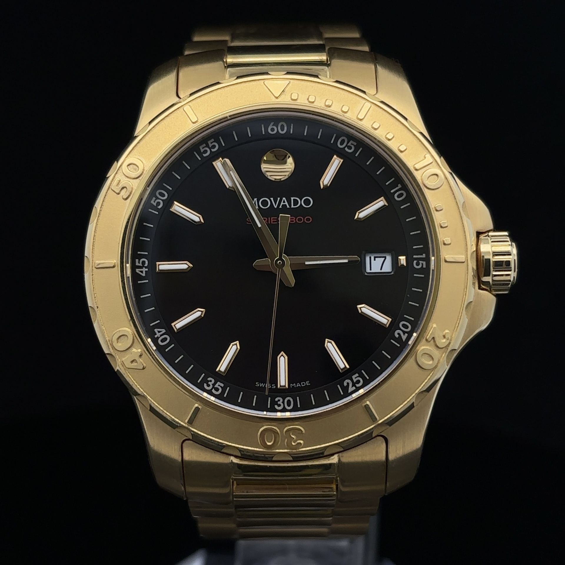 Pre-owned Movado Series 800 Watch With 40mm Black Face & Gold Plated Bracelet 