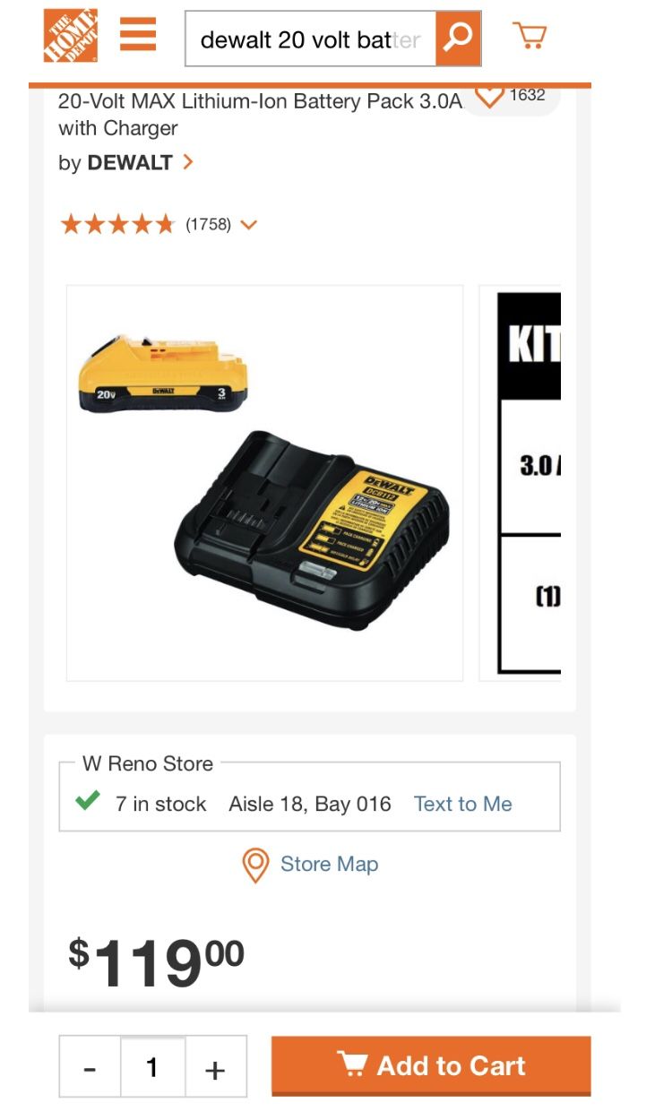 Dewalt Battery Pack 1- 3.0 Ah & Charger
