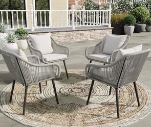 Sale🎈Brand New Set of 4 Piece Patio Dining Chairs, All Weather Twisted Rattan chairs with Cushions