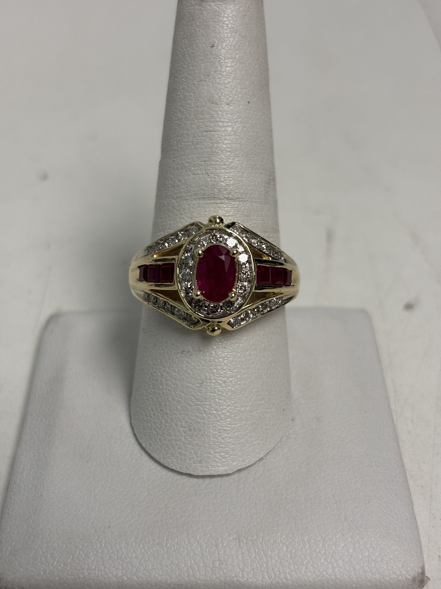 14KT Yellow Gold .75ct Tw Diamond And Ruby Ring