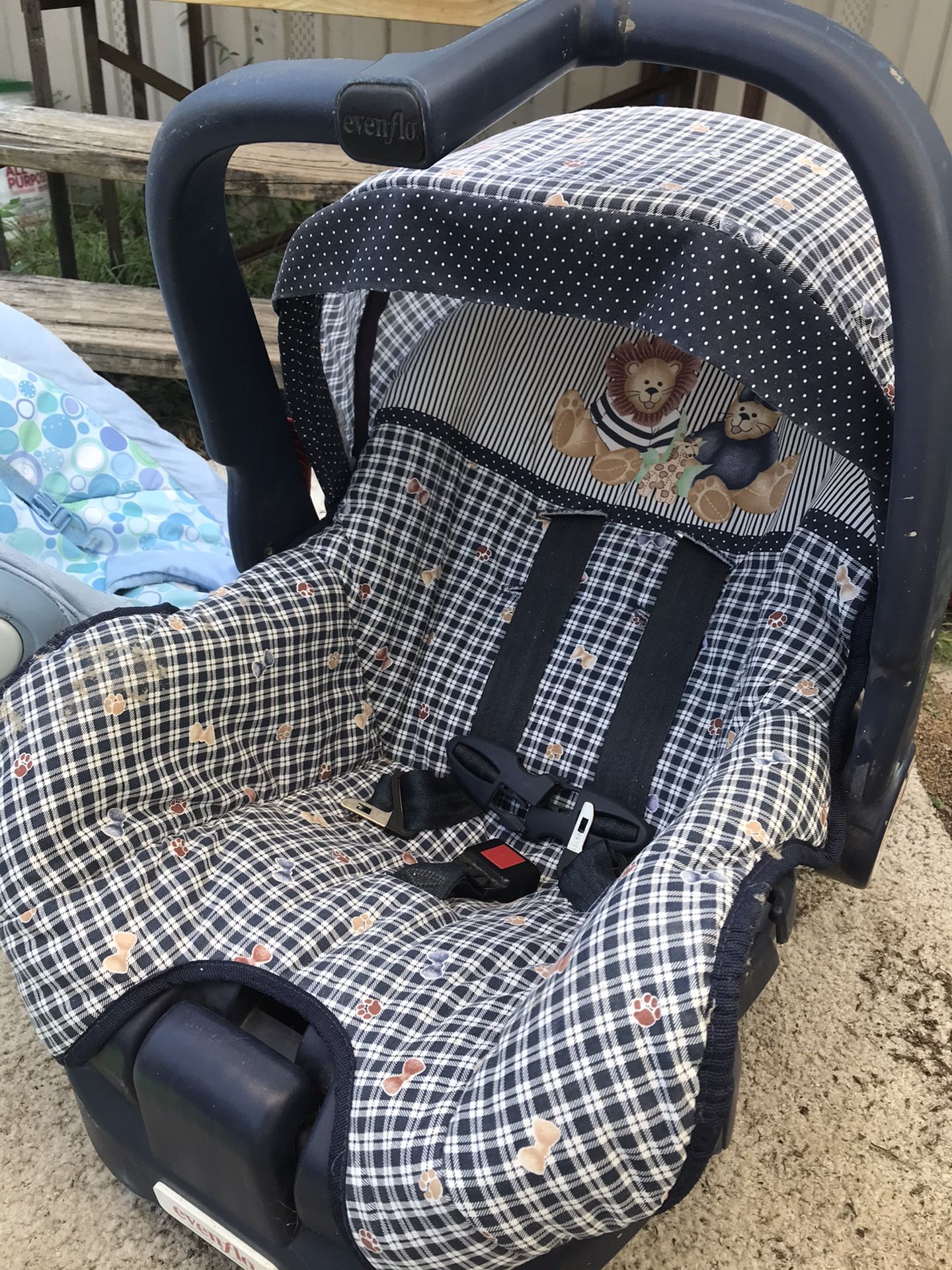 Car seat/ bouncy and some never used reusable diapers