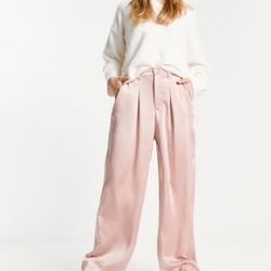 Princess Polly Light Pink satin wide leg pants size 6