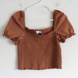 Urban Outfitters Tan Shirred Top - Size Medium