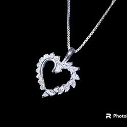 Sterling Silver heart Rhinestones Pendant W/necklace