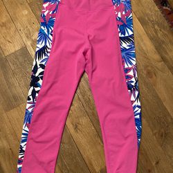 Coolibar Small SPF 50 leggings Sun protective pink pants blue floral swim capris