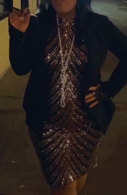 Great Gatsby style black and gold dress