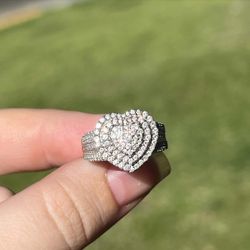 Huge Heavy Solid 14k White Gold 3ct Diamond Heart Ring
