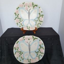 Set Of 2 Vintage  Rare Pfaltzgraff Tea Rose Butterfly 7" Plates 