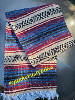 New burgandy blue falsa Mexican blanket