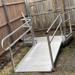 Adjustable Height/Angle  Wheelchair Ramp W/ Handrails, 5ft X 3.5 Ft Platform, & 20 Inch Ramp Extender