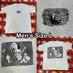 Vintage Jester Clown Gray T-Shirt The Jokers Wild 8 Ball Men’s Size Large