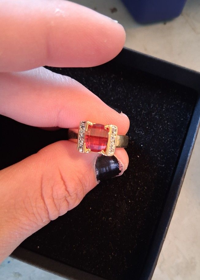 Gold Vermeil Synthetic Spinel And Cz Statement Ring Size 10/11