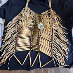 Vintage Native American Breastplate. Bone & Brass Beads. Handmade. 12 Inches Wide..20 Inches Long.