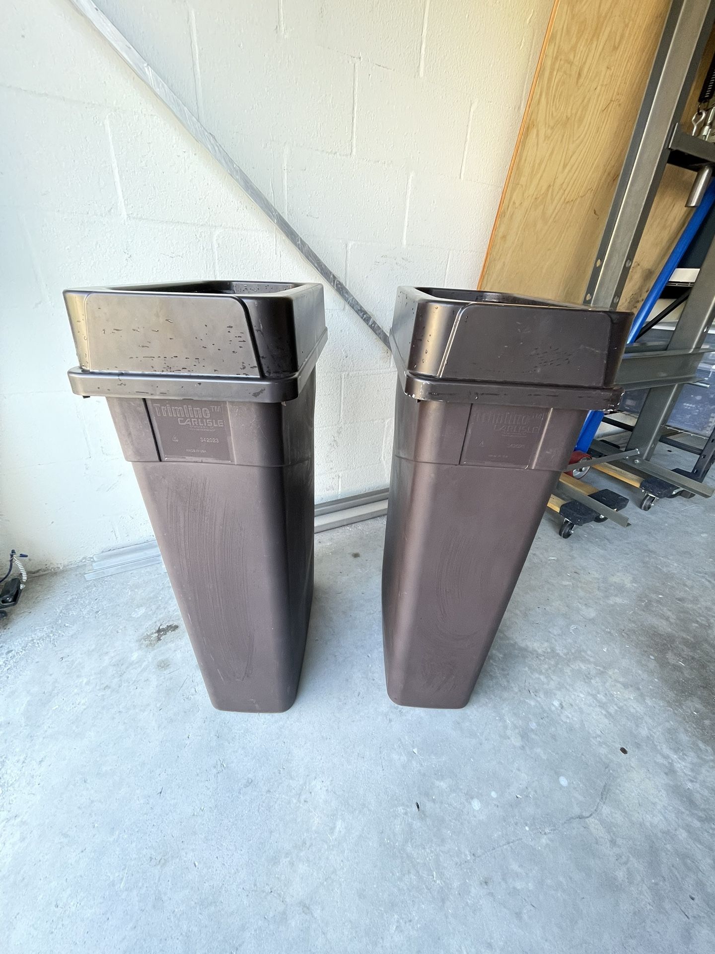 Brown Slim Rectangular Trash Can Swing Top Lid - 23 Gal - Set Of 2 