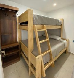 Wood Twin Over Full Bunk Bed with Ladder