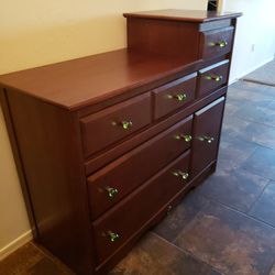 Cherry Hardwood Changing Table Dresser Green Glass Knobs