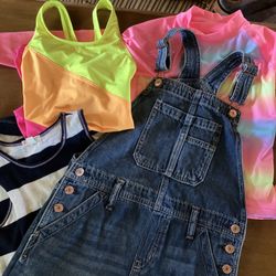 GAP denim Overalls-Skirt Size 8, Swimsuit Set, Crewcuts Tank dress — All Girls 8, Bundle 