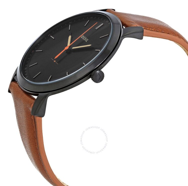 Fossil Minimalist Black Dial Brown Leather Men's Watch
