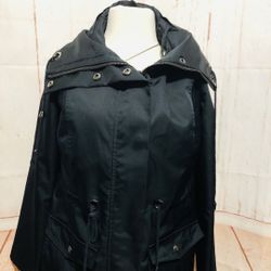 Style & Co. black womens cute  rain ☔️ jacket hood Size Small 