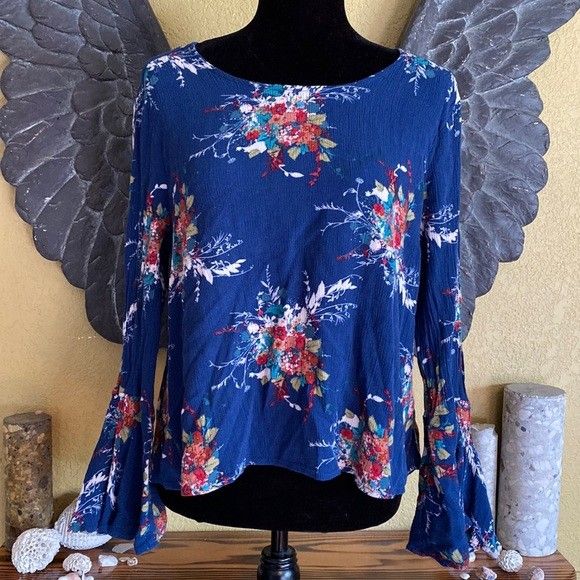Lush Floral Bell Sleeve Shirt Top