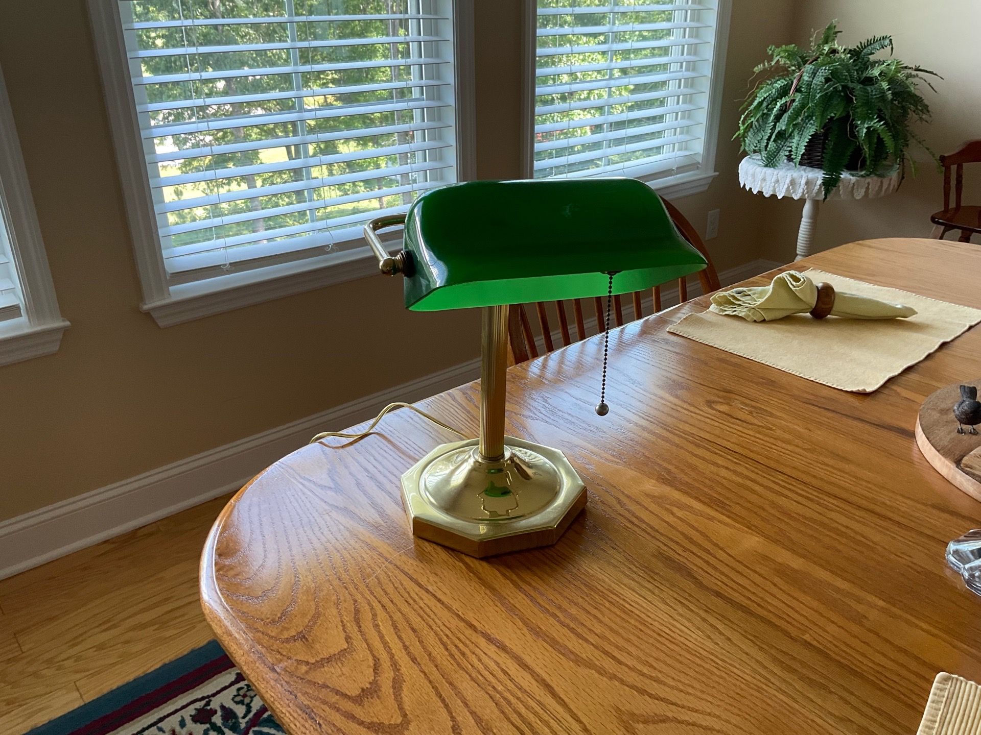 Green glass bankers lamp