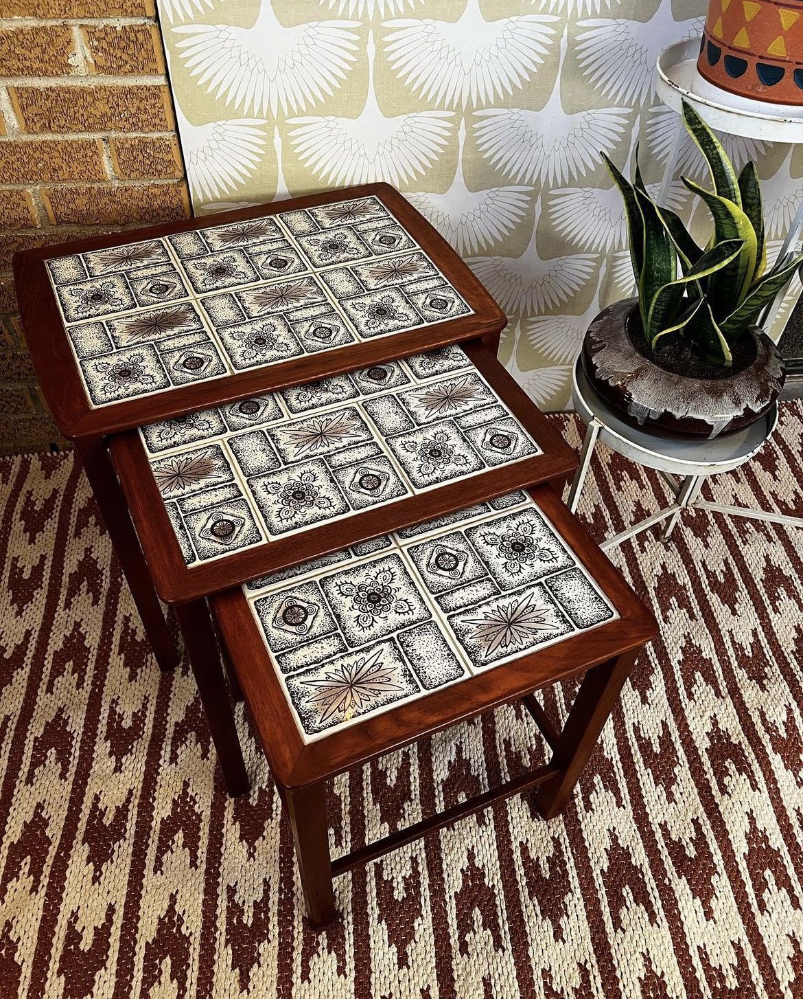 Vintage  Danish Teakwood Tiled Nesting Tables 