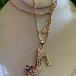 New Betsey Johnson Crystal Colorful High Heel Shoe Pendant
