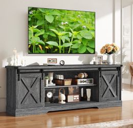 Farmhouse TV Stand with Sliding Barn Doors