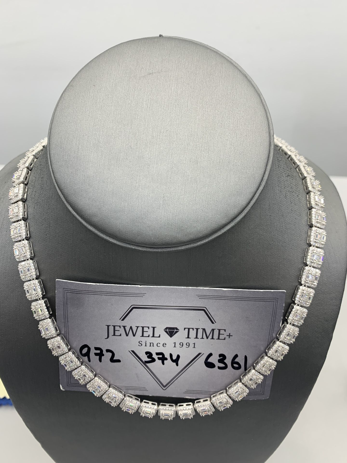 Baguette-style Sterling Silver with Moissanite chain