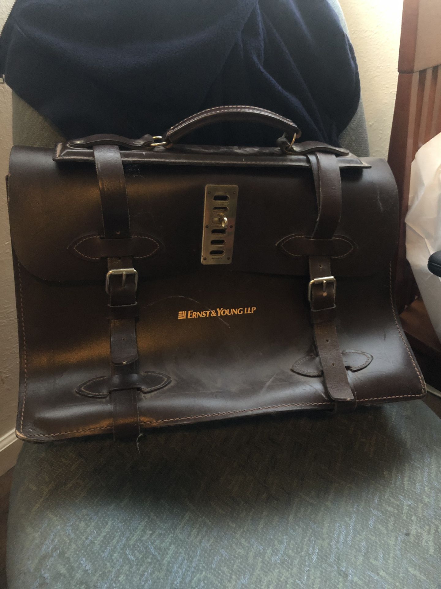 Brown full grain leather briefcase