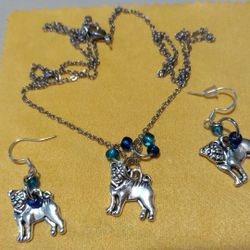 Pug Dog Necklace And Earrings Set 